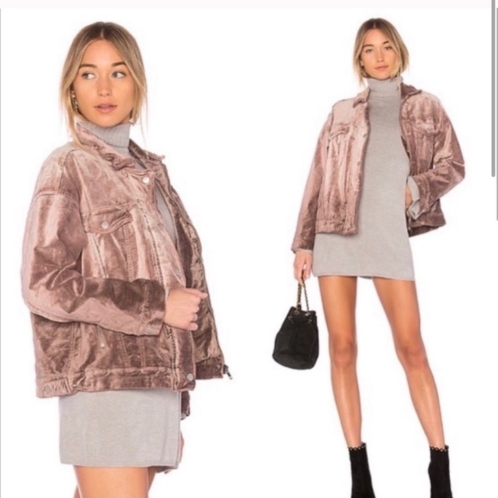 Free People Oversized Velvet Full Zipper & Snap  Trucker Jacket w/ Pockets